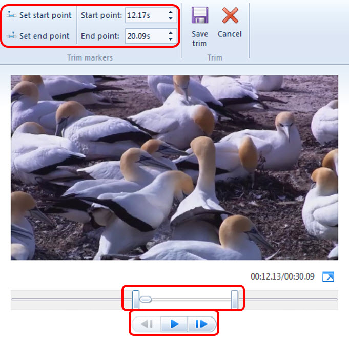 Image of Windows Movie Maker trim tool